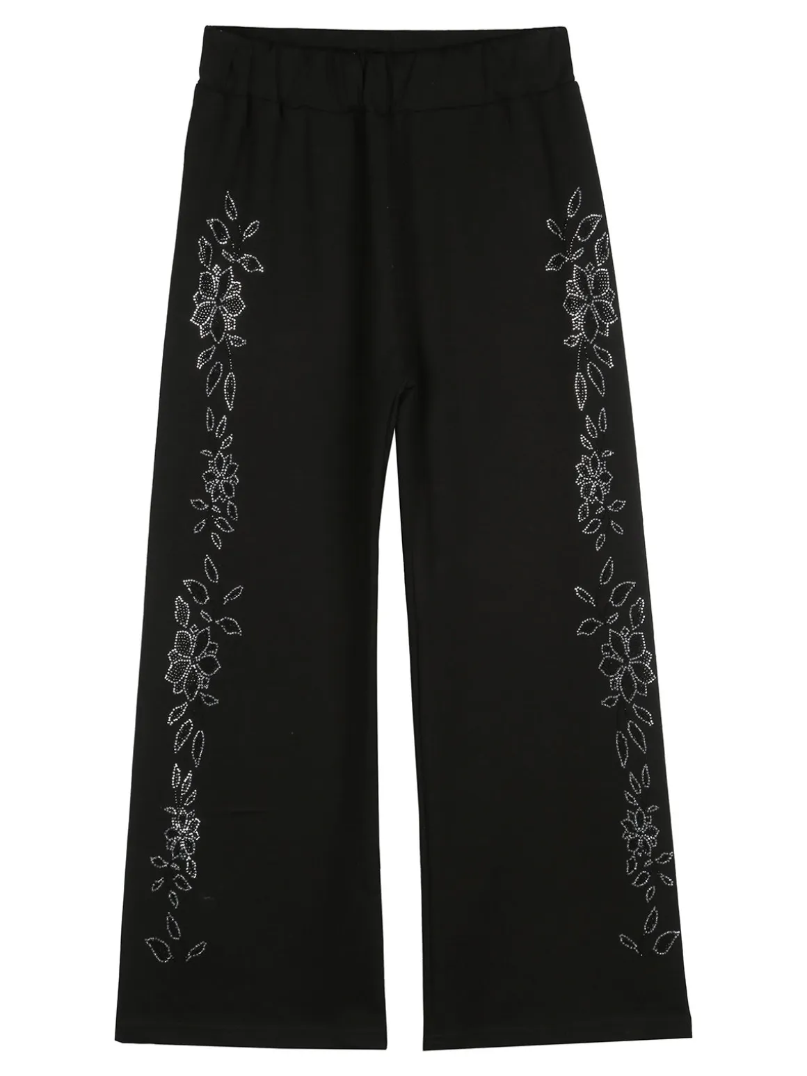 Sweet Junior Pantaloni da bambina a gamba larga con strass floreali - nero