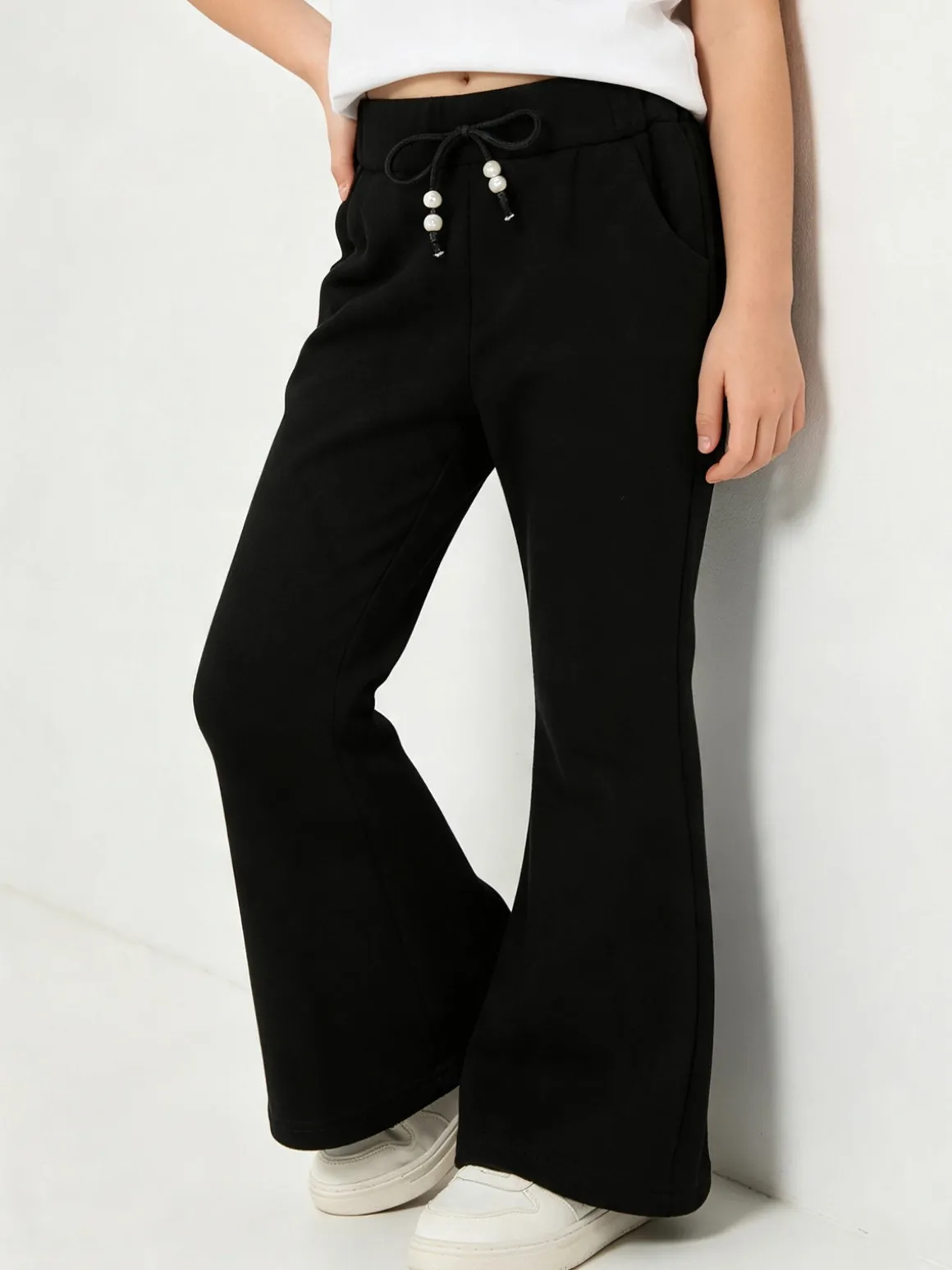 Sweet Junior Pantaloni da bambina a zampa con elastico in vita - nero