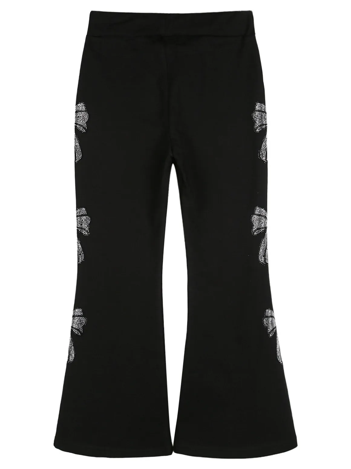 Sweet Junior Pantaloni da bambina a zampa con fiocchi di strass ed elastico in vita - nero