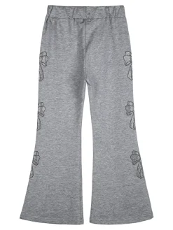 Sweet Junior Pantaloni da bambina a zampa con fiocchi di strass ed elastico in vita - grigio