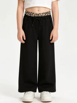 Sweet Junior Pantaloni da bambina in cotone a gamba larga - nero