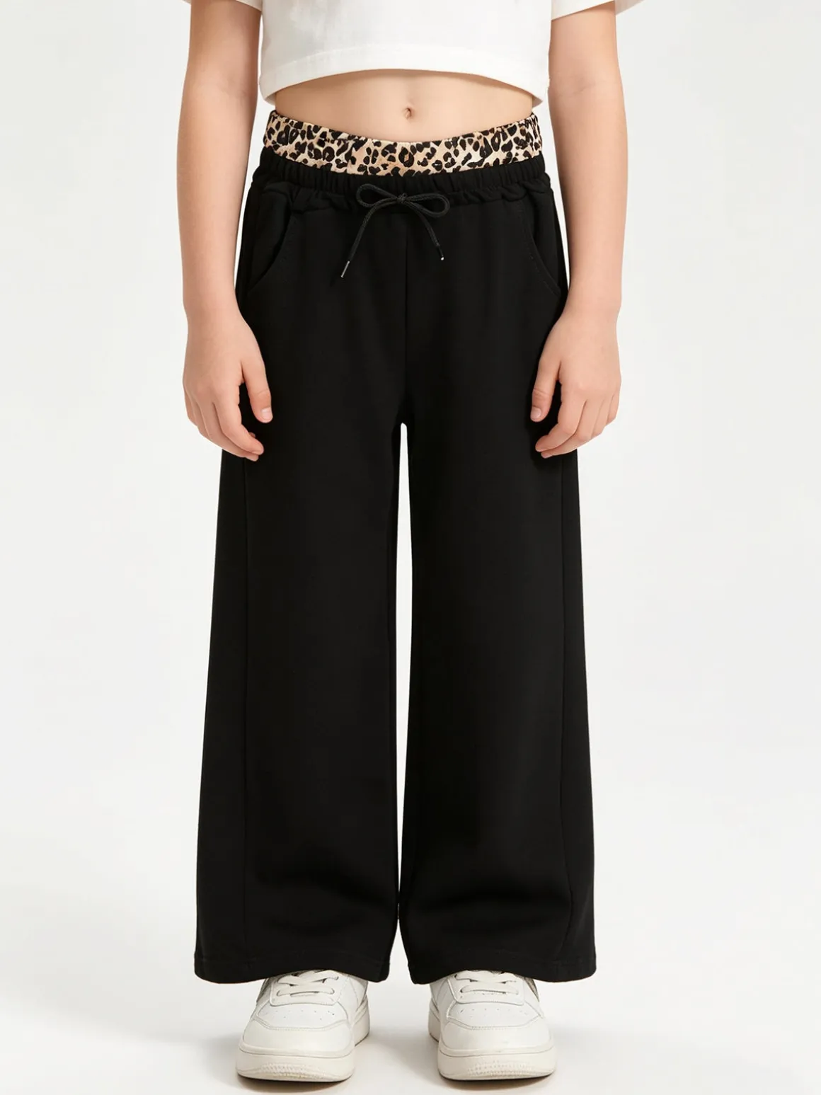 Sweet Junior Pantaloni da bambina in cotone a gamba larga - nero