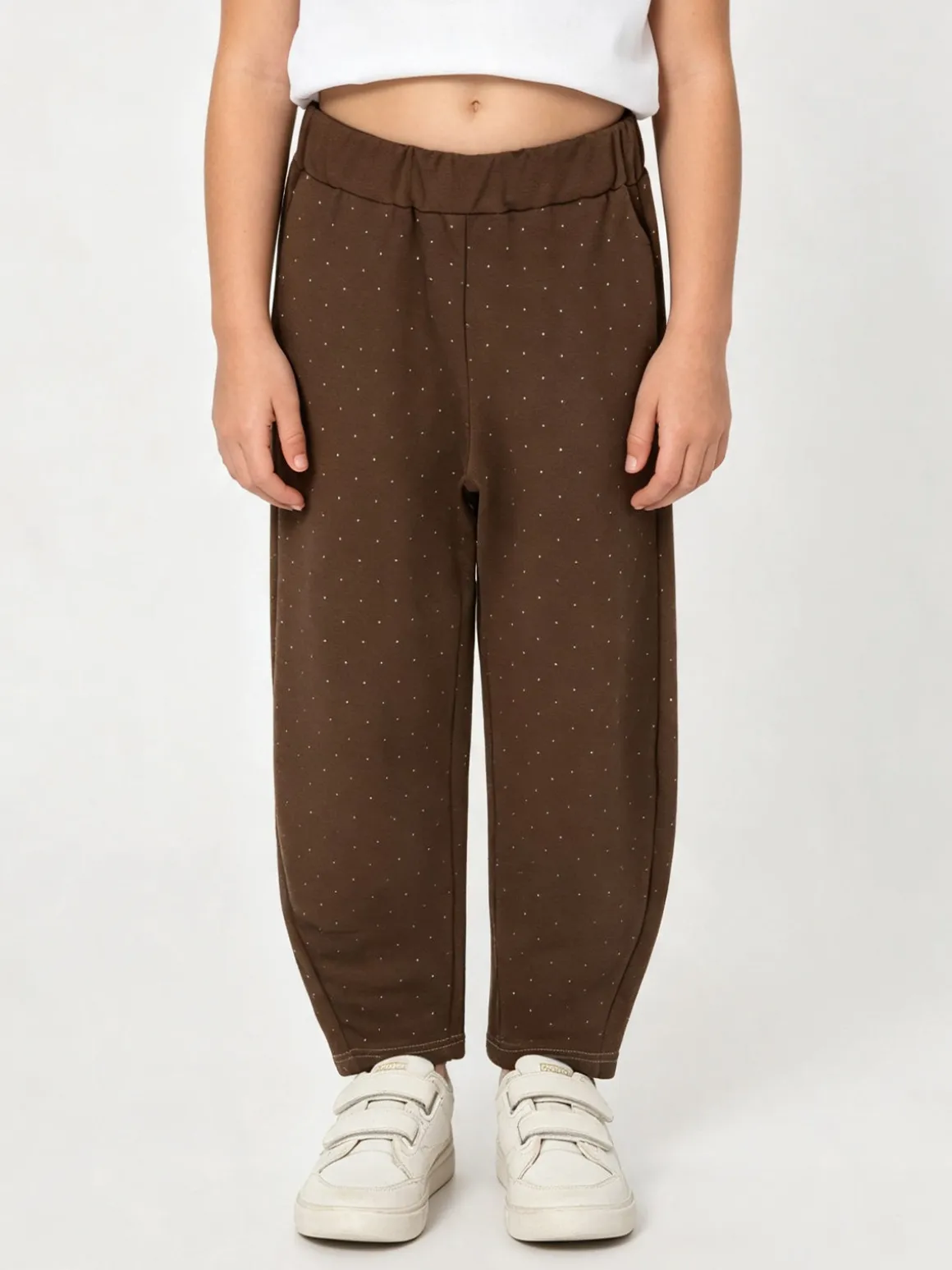 Sweet Junior Pantaloni da bambina a palloncino con micro borchie - moro