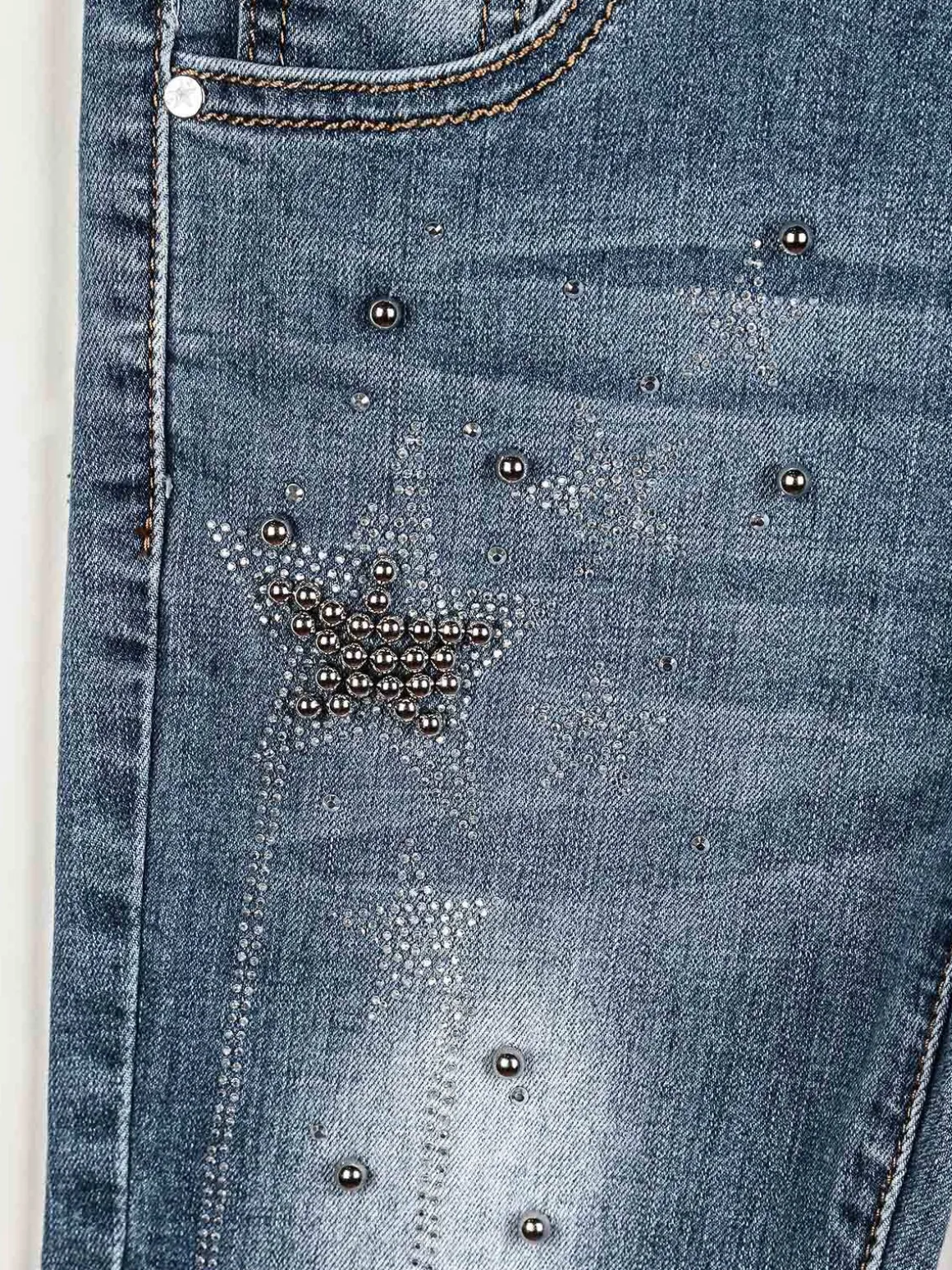 Sweet Junior Salopette di jeans con borchie