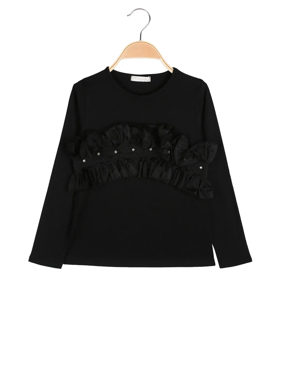 Sweet Junior T-shirt da bambina a maniche lunghe con tulle e strass - nero