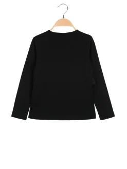 Sweet Junior T-shirt da bambina a maniche lunghe con tulle e strass - nero