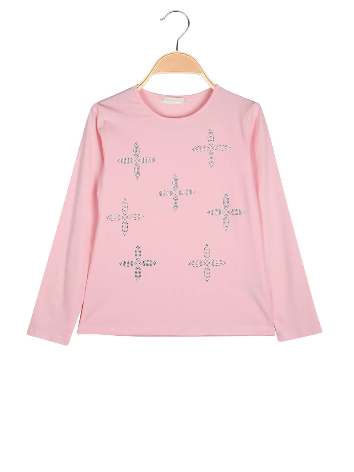 Sweet Junior T-shirt da bambina a maniche lunghe con strass e perle - rosa