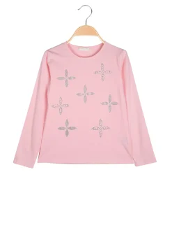 Sweet Junior T-shirt da bambina a maniche lunghe con strass e perle - rosa