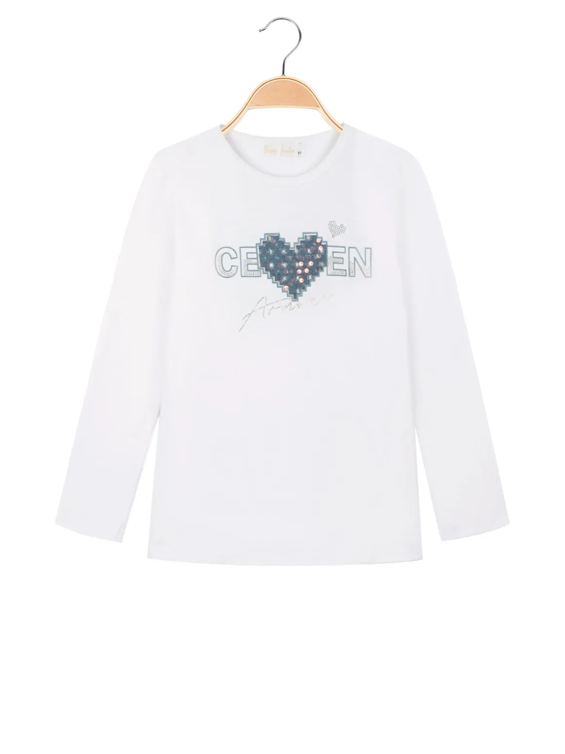 Sweet Junior T-shirt da bambina a maniche lunghe con stampa e strass