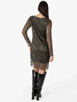 Sweet Miss Abito donna in lurex con maniche lunghe velate - marrone