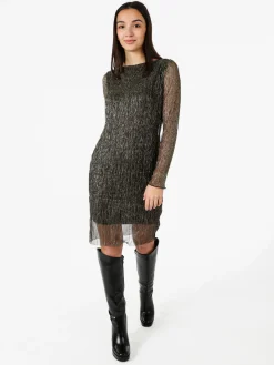 Sweet Miss Abito donna in lurex con maniche lunghe velate - marrone