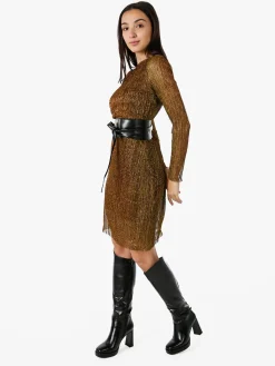Sweet Miss Abito donna in lurex con maniche lunghe velate - oro