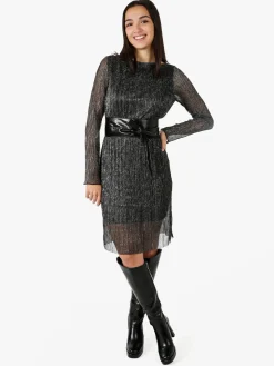Sweet Miss Abito donna in lurex con maniche lunghe velate - argento