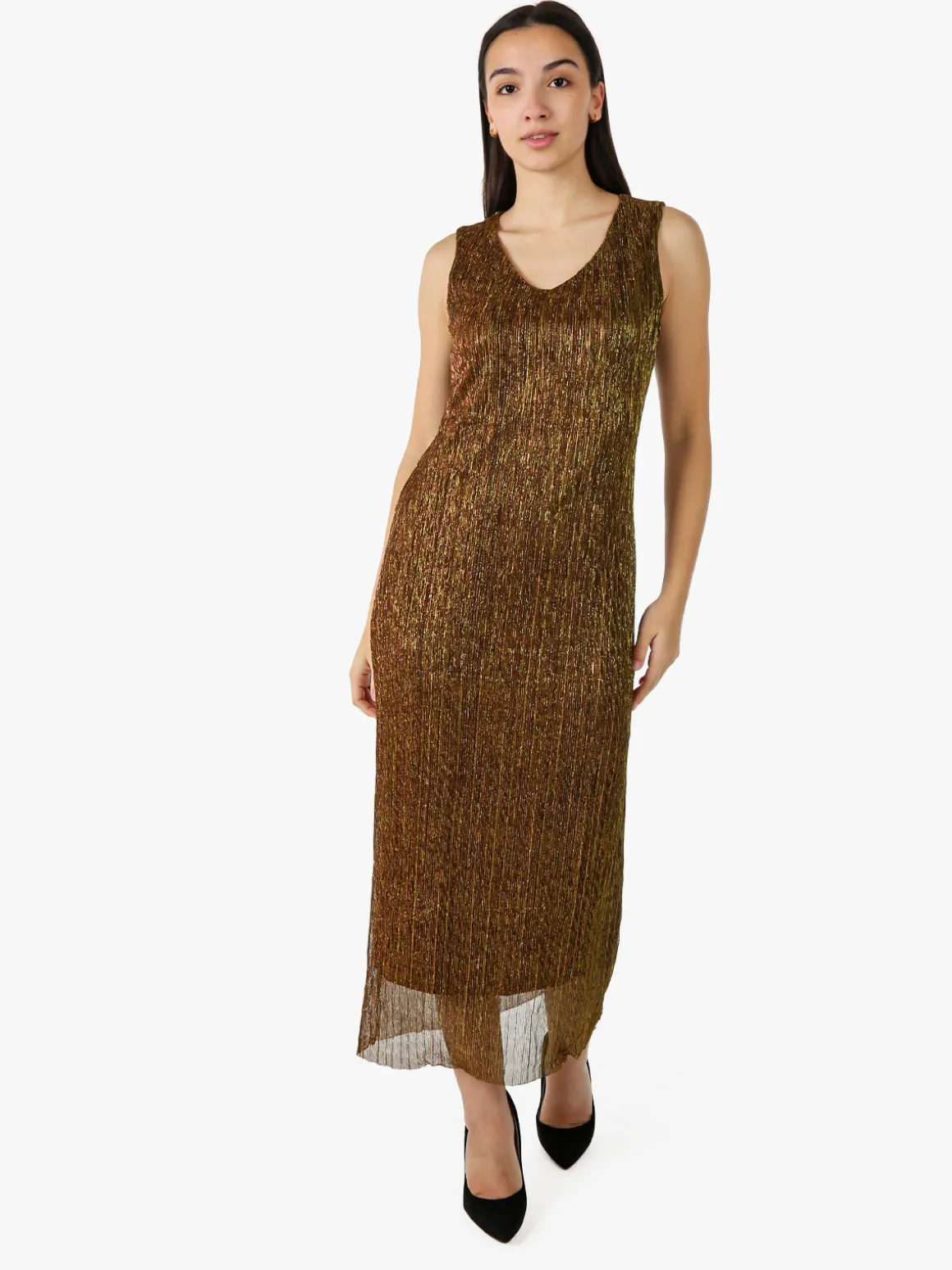 Sweet Miss Abito lungo da donna in lurex senza maniche - oro