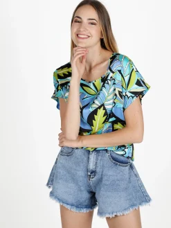 Sweet Miss Blusa donna con stampa a fantasia e maniche corte