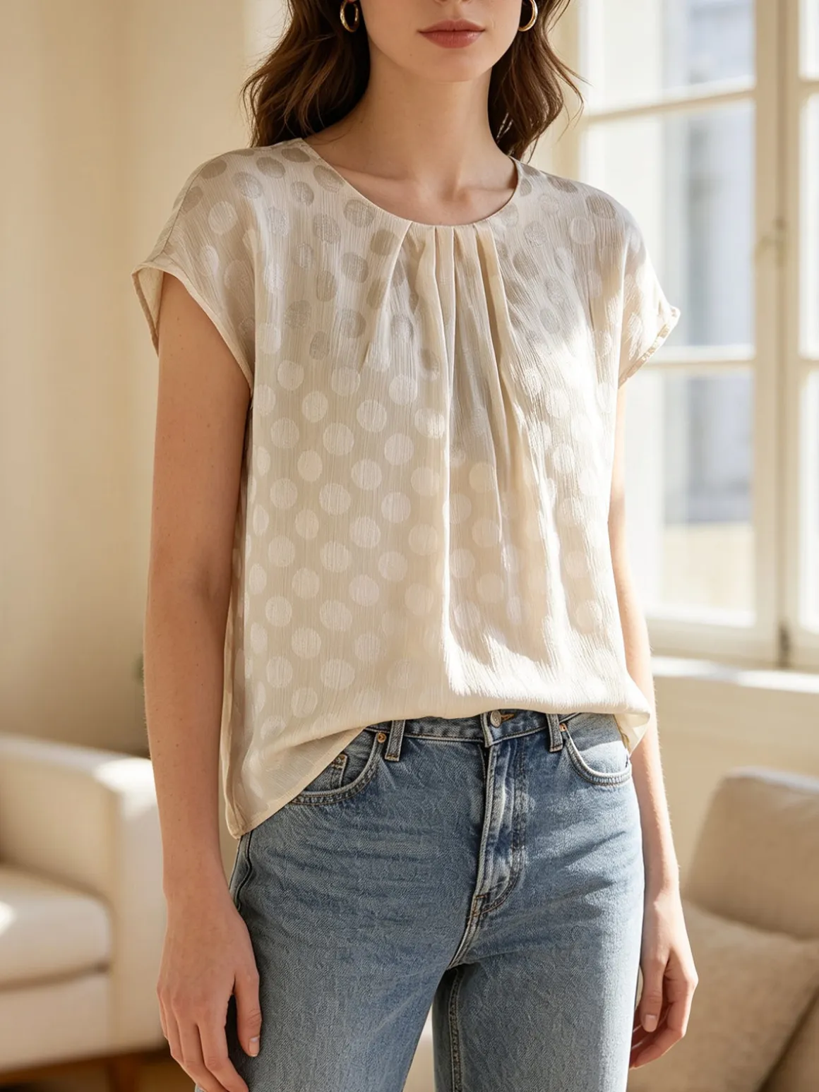 Sweet Miss Blusa donna girocollo a maniche corte - beige