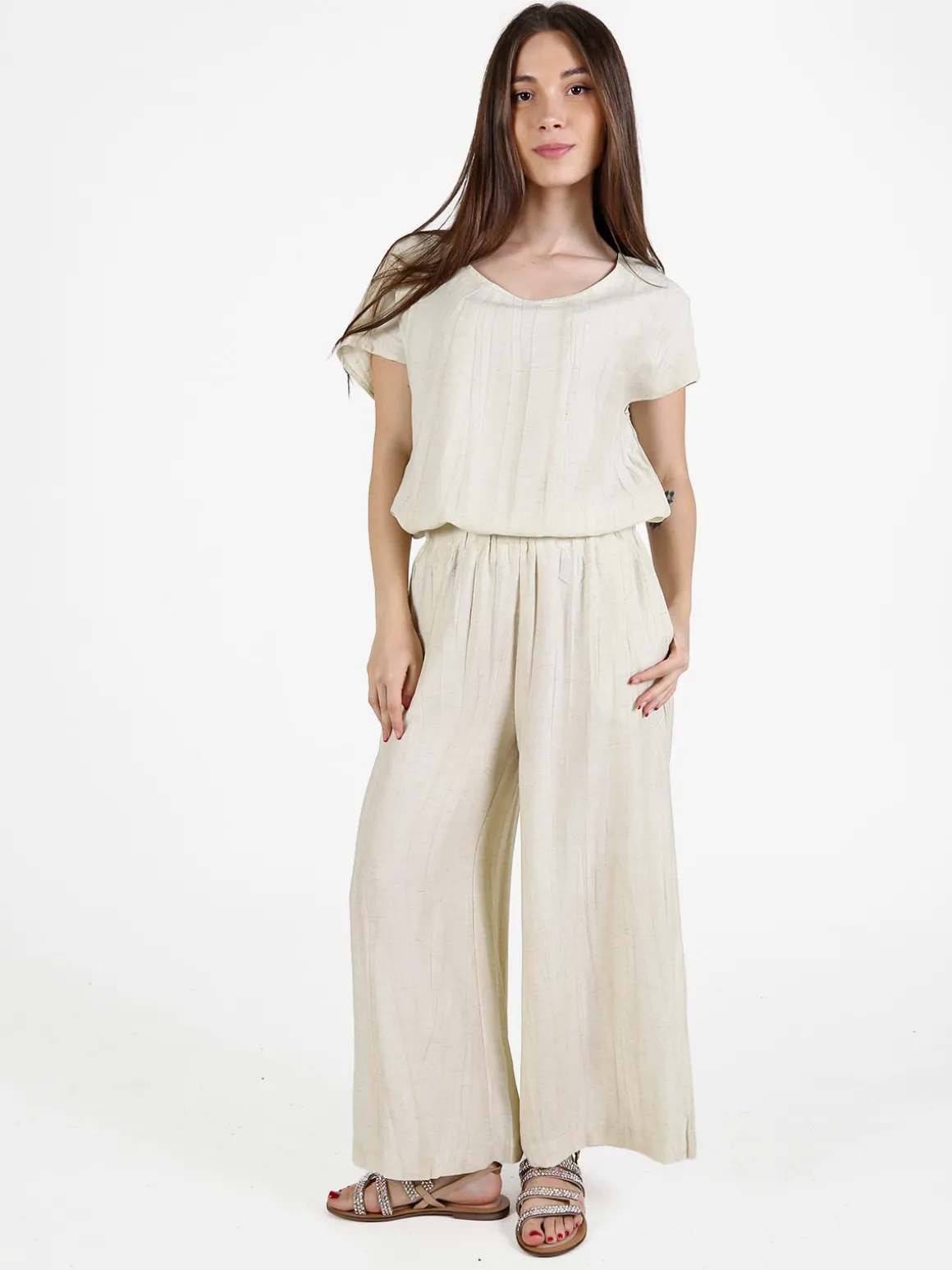 Sweet Miss Blusa donna misto lino a maniche corte