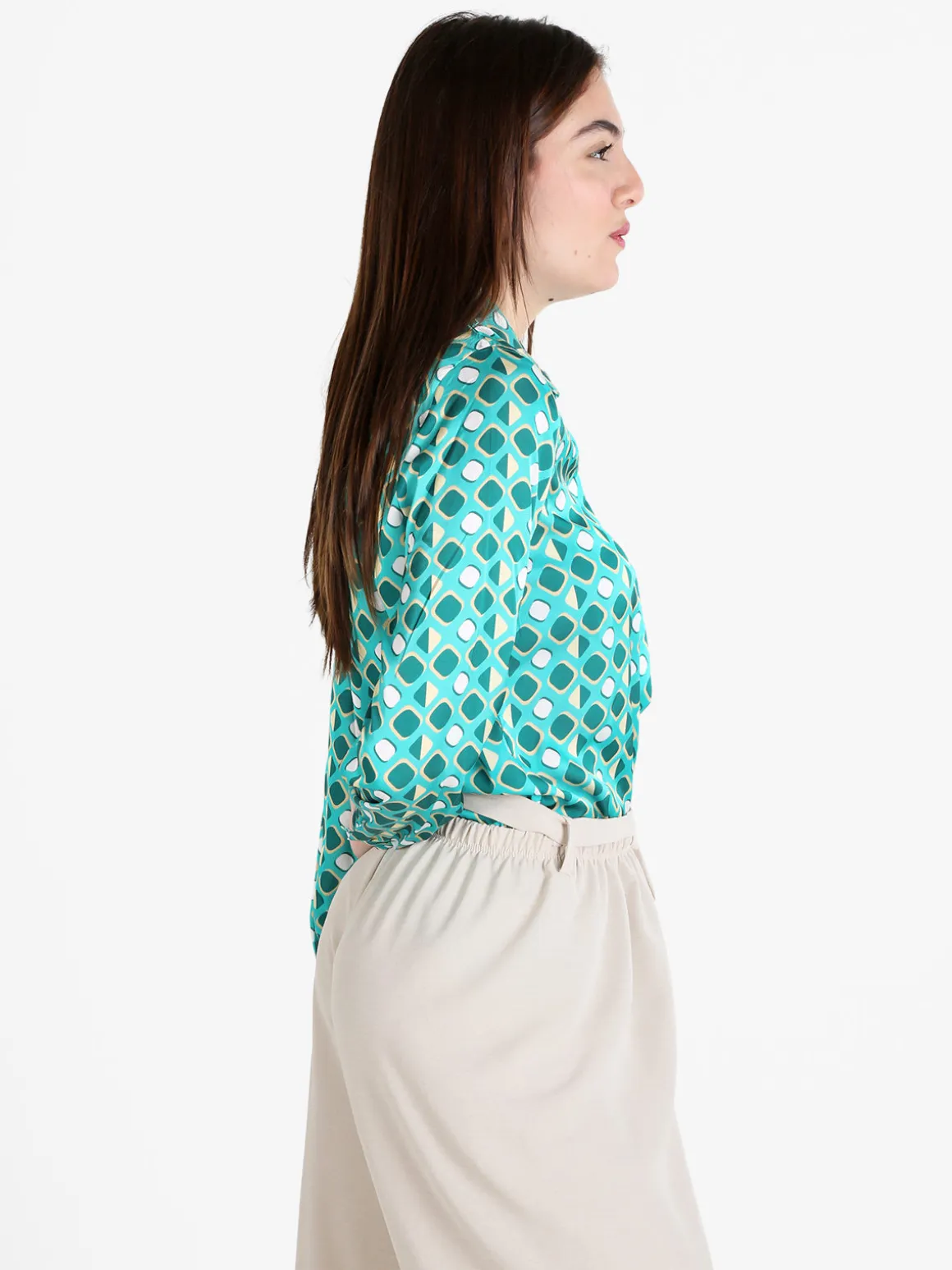 Sweet Miss Camicia da donna effetto seta a maniche lunghe