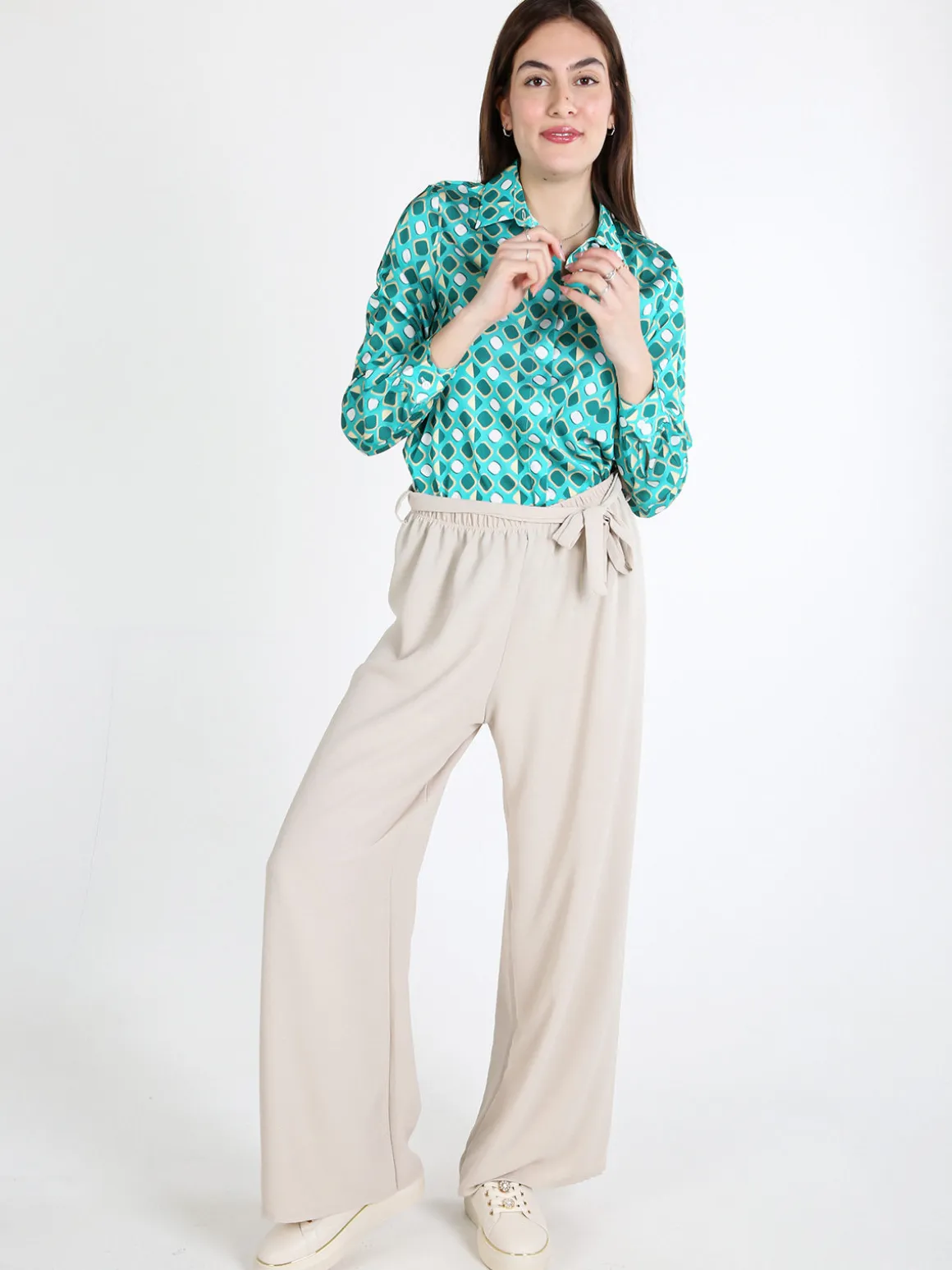 Sweet Miss Camicia da donna effetto seta a maniche lunghe
