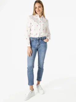 Sweet Miss Camicia donna in misto cotone e lino a maniche lunghe con ricami a goccia - rosso