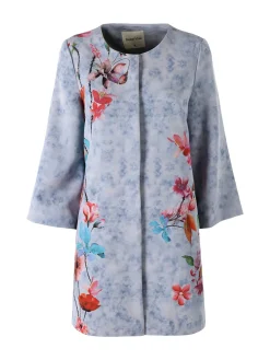 Sweet Miss Cappotto donna con stampe floreali e maniche 3/4 a campana - blu