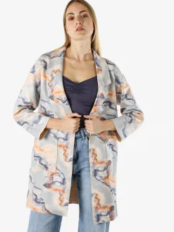 Sweet Miss Cappotto donna oversize in tessuto scamosciato con stampe - multicolore