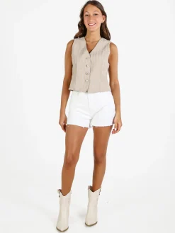 Sweet Miss Gilet donna a righe in misto lino e cotone - beige