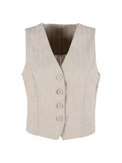 Sweet Miss Gilet donna a righe in misto lino e cotone - beige