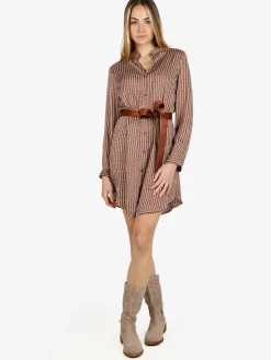 Sweet Miss Maxi camicia donna con cintura e collo alla coreana