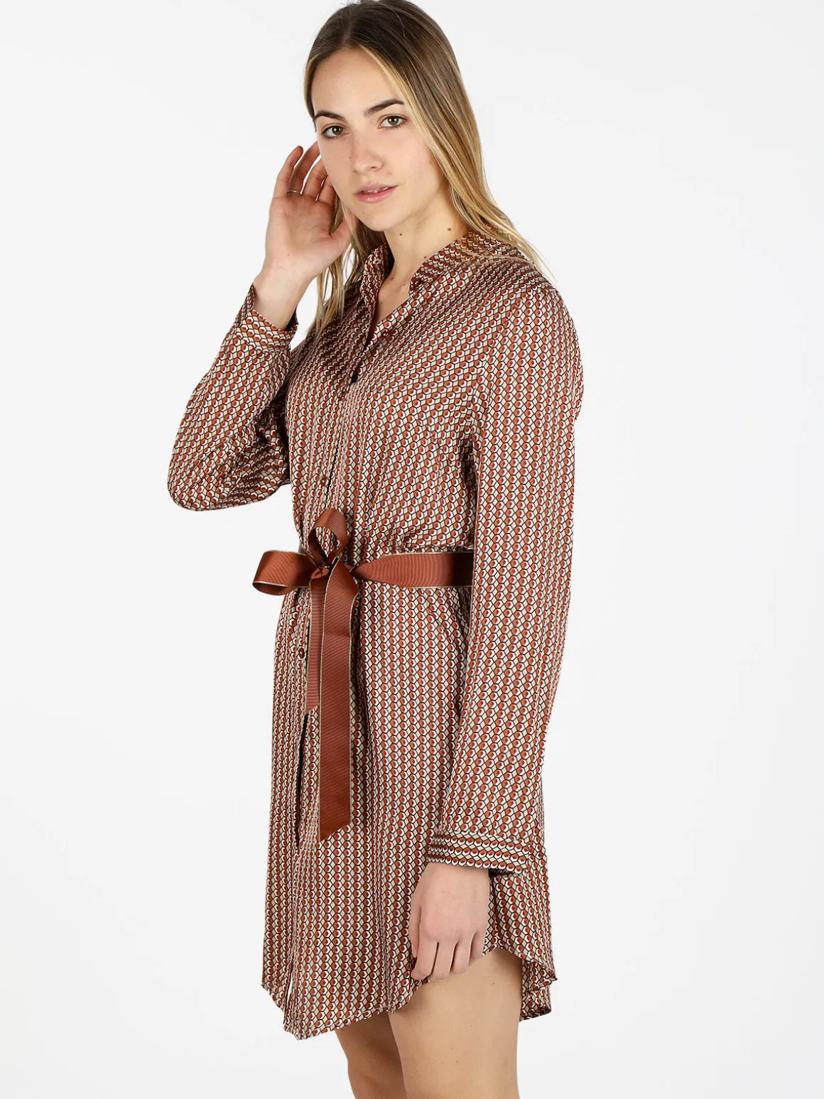 Sweet Miss Maxi camicia donna con cintura e collo alla coreana