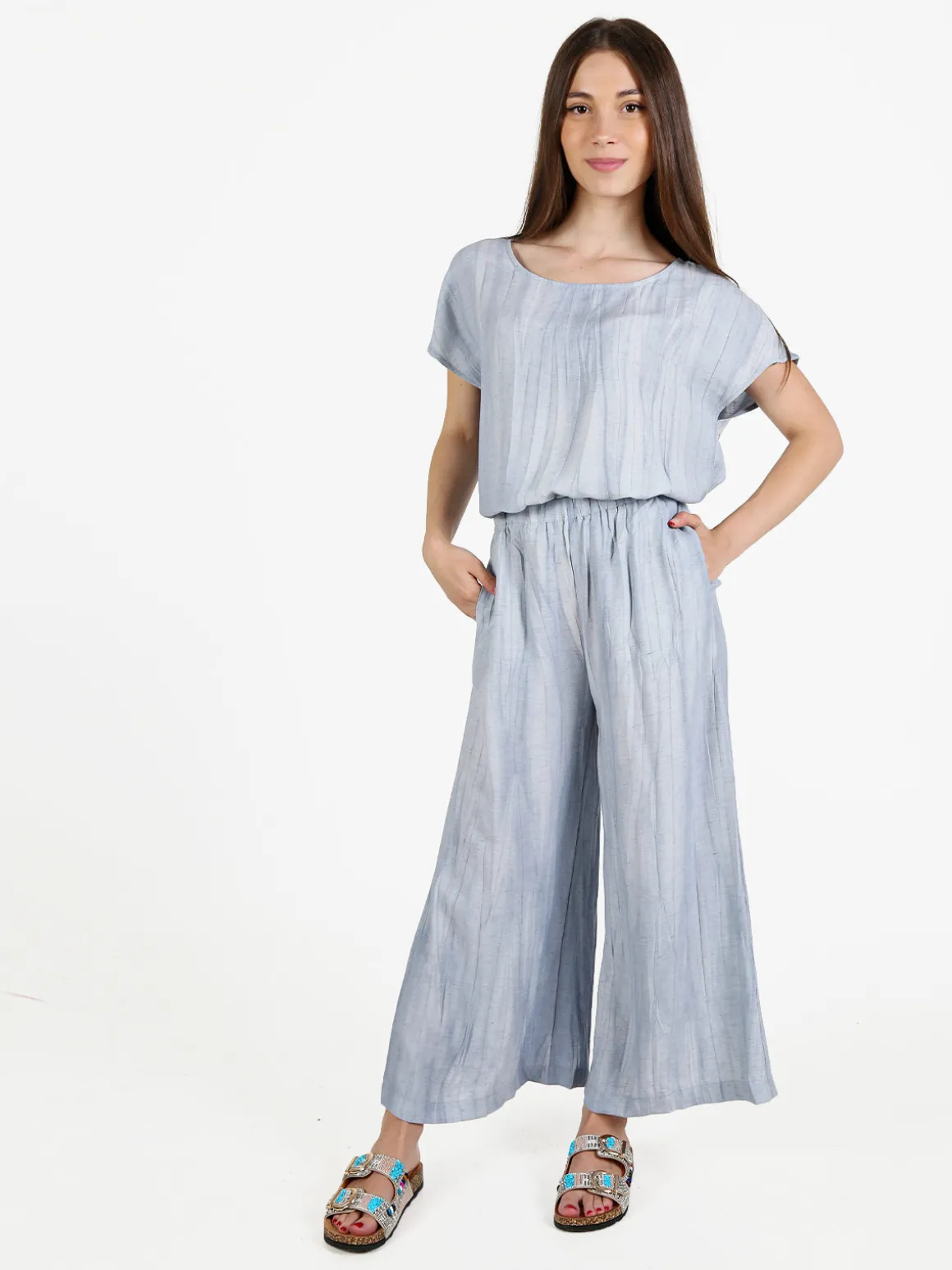 Sweet Miss Pantaloni donna a gamba larga in misto lino