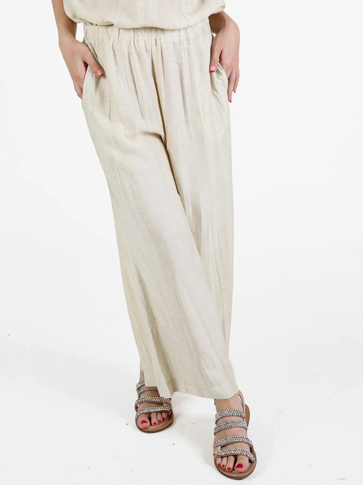 Sweet Miss Pantaloni donna a gamba larga in misto lino