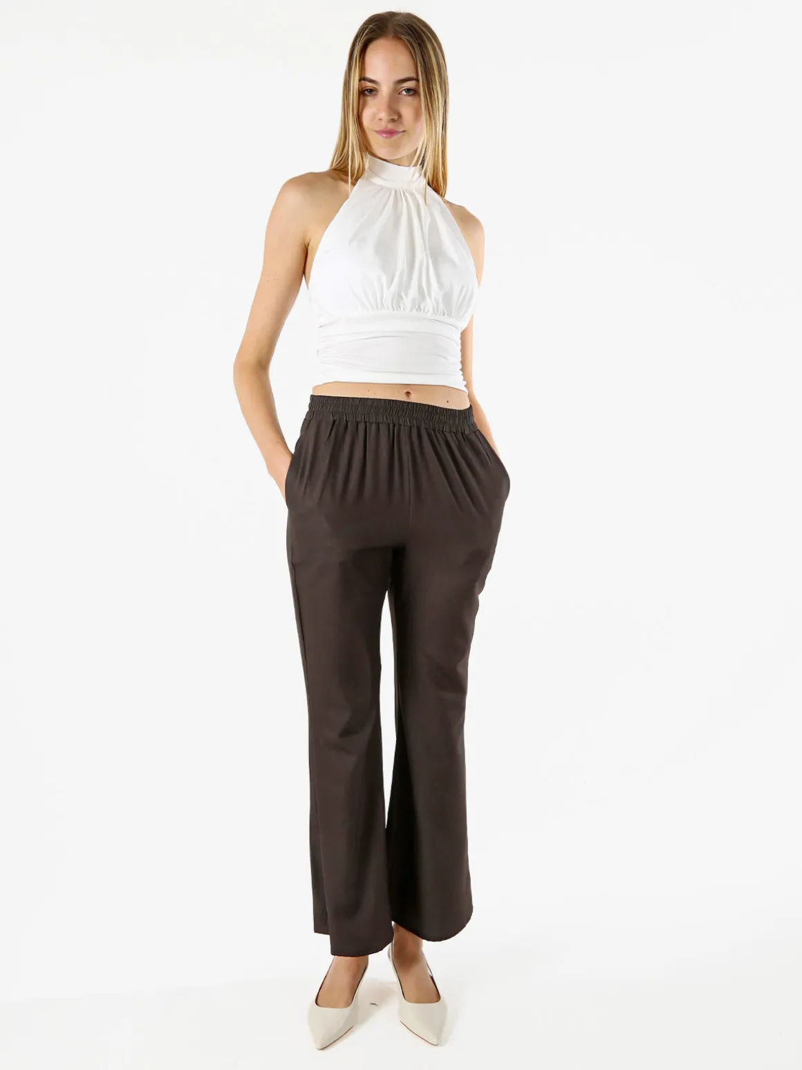 Sweet Miss Pantaloni donna cropped con finale largo - militare