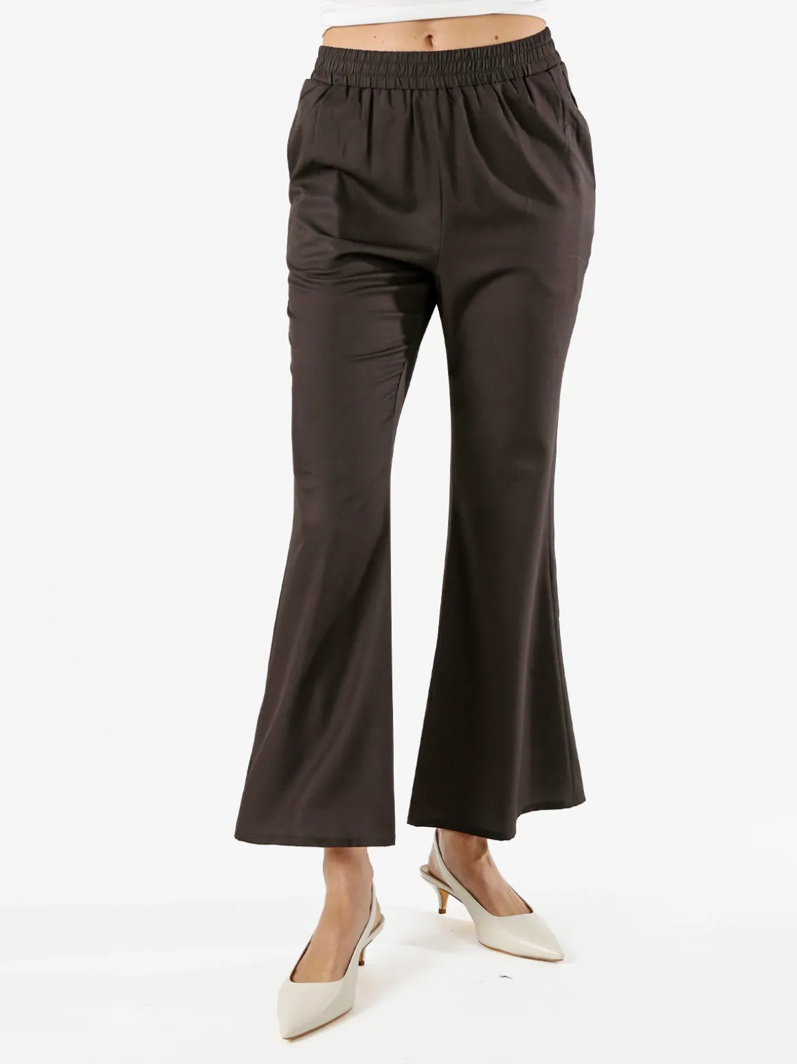 Sweet Miss Pantaloni donna cropped con finale largo - militare