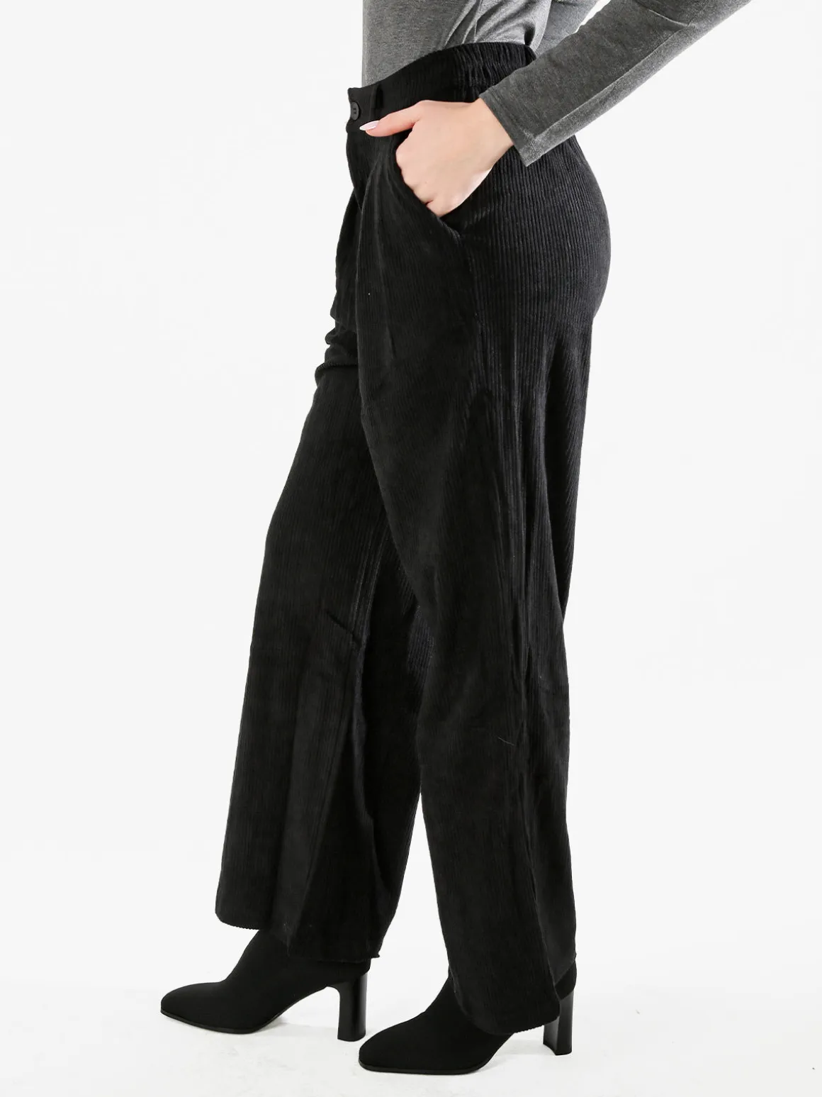 Sweet Miss Pantaloni donna in velluto a gamba larga - nero