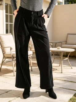 Sweet Miss Pantaloni donna in velluto a gamba larga - nero
