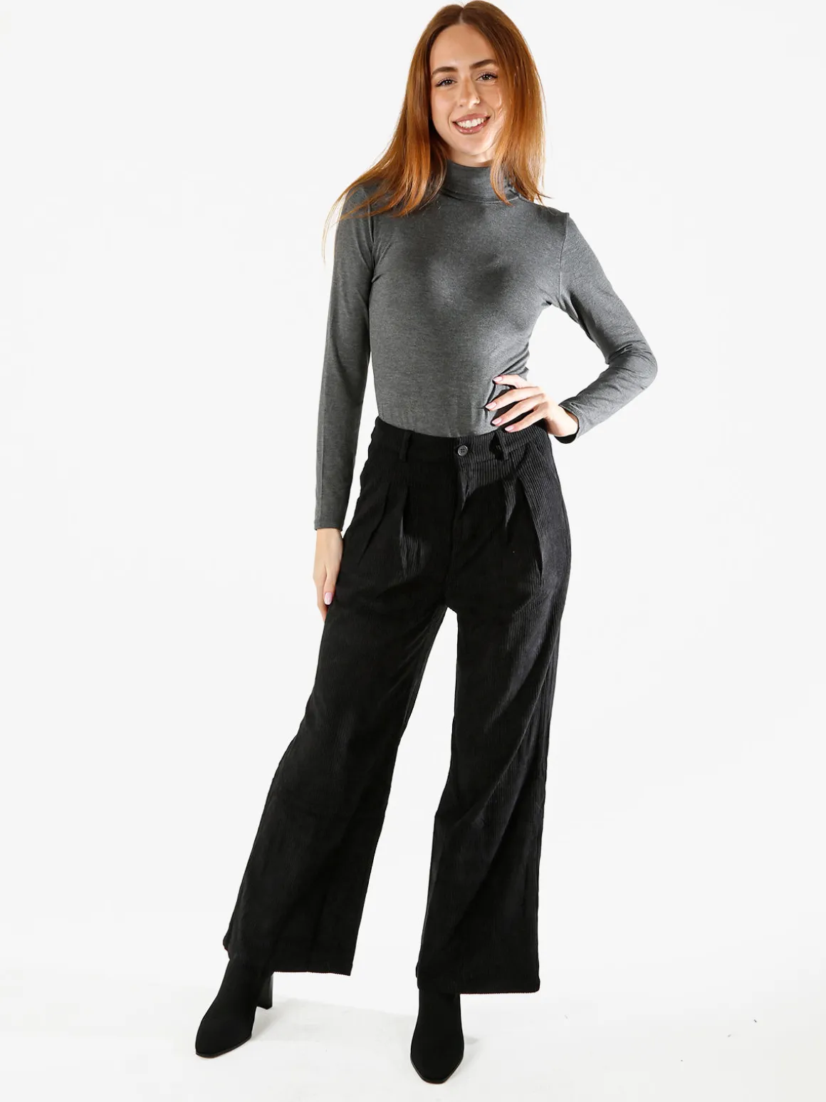 Sweet Miss Pantaloni donna in velluto a gamba larga - nero