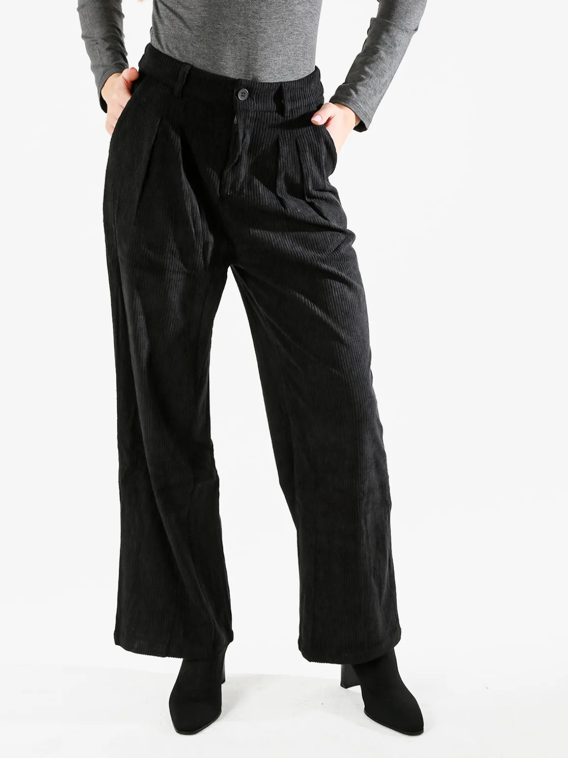 Sweet Miss Pantaloni donna in velluto a gamba larga - nero