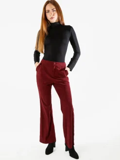 Sweet Miss Pantaloni donna in velluto a coste con finale a zampa - bordeaux
