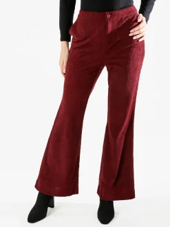 Sweet Miss Pantaloni donna in velluto a coste con finale a zampa - bordeaux