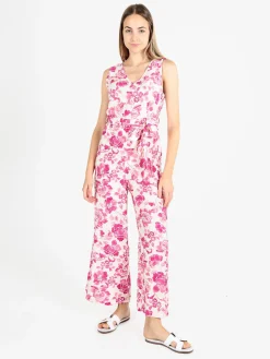 Sweet Miss Tuta lunga jumpsuite donna senza maniche con stampa floreale