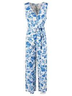 Sweet Miss Tuta lunga jumpsuite donna senza maniche con stampa floreale