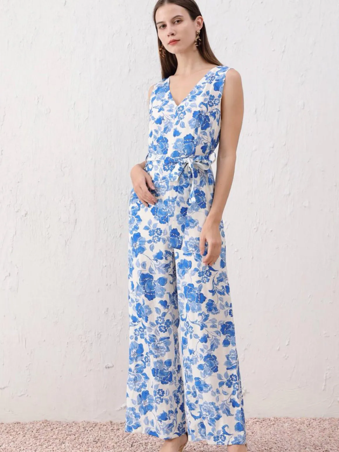 Sweet Miss Tuta lunga jumpsuite donna senza maniche con stampa floreale