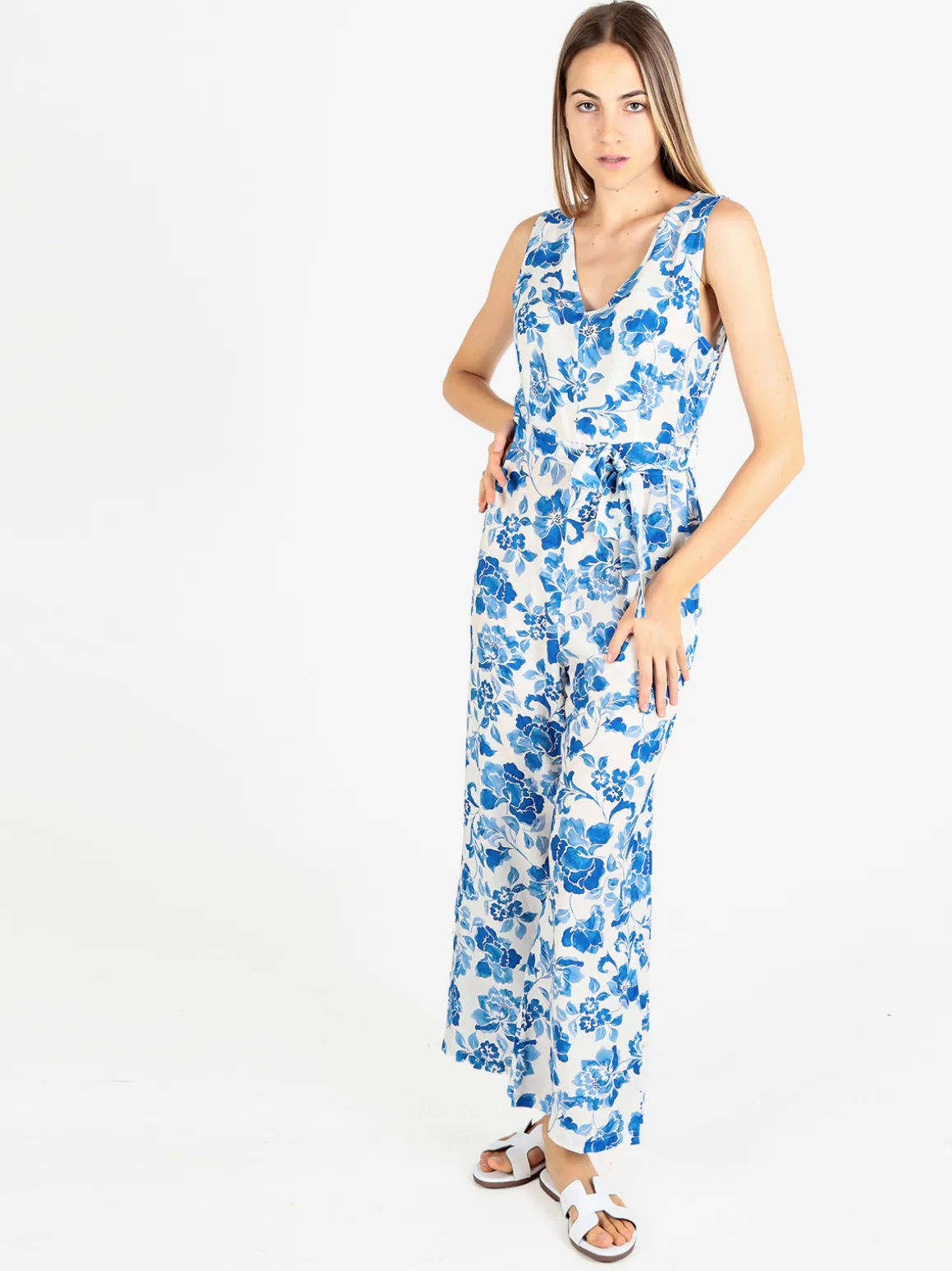 Sweet Miss Tuta lunga jumpsuite donna senza maniche con stampa floreale