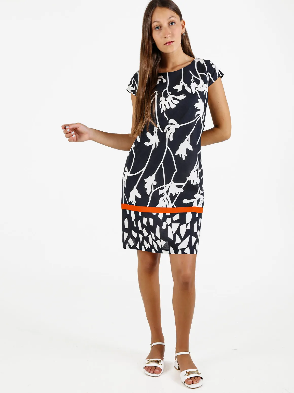 Sweet Miss Vestito donna a maniche corte in misto lino e cotone