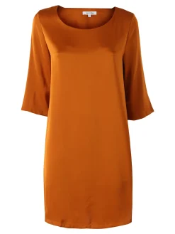Sweet Miss Vestito donna con maniche a 3/4 in tessuto effetto raso - cuoio