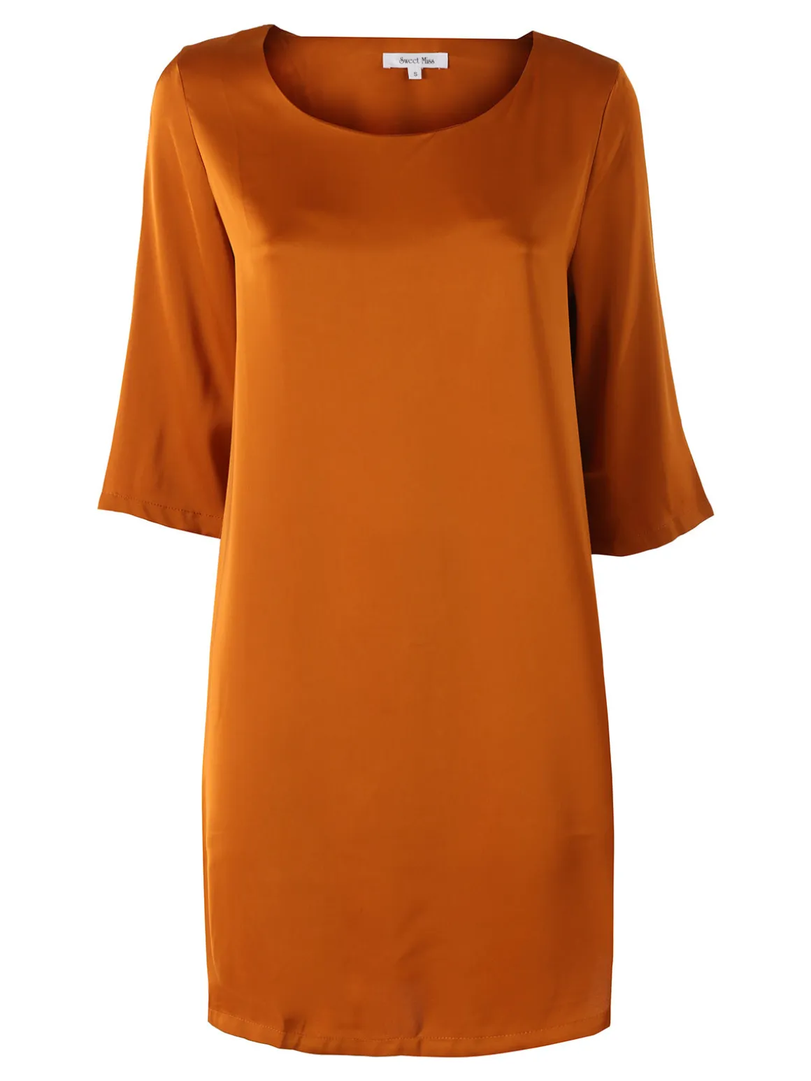 Sweet Miss Vestito donna con maniche a 3/4 in tessuto effetto raso - cuoio