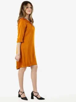 Sweet Miss Vestito donna con maniche a 3/4 in tessuto effetto raso - cuoio