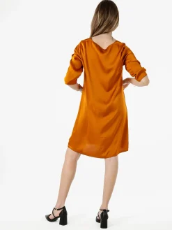 Sweet Miss Vestito donna con maniche a 3/4 in tessuto effetto raso - cuoio