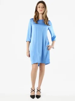 Sweet Miss Vestito donna con maniche a 3/4 in tessuto effetto raso - azzurro